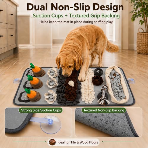 Snuffle Mat for Dogs – Extra Large 32'' x 20'', Washable Slow Feeder Dog Toy, Durable Interactive Dog Puzzle for Mental Stimulation & Nosework Training, with Anti-Slip Suction Cups - color: Gray-Black
