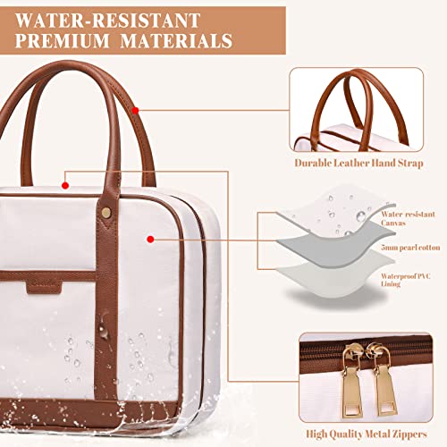 Bosidu Hanging Travel Toiletry Bag,Large Capacity Cosmetic Travel Toiletry Organizer for Women with 4 Compartments & 1 Sturdy Hook,Perfect for Travel/Daily Use/Christmas - color: P-Beige