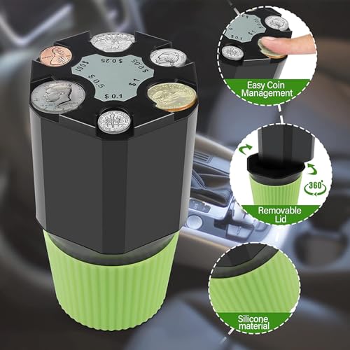 Large Capacity Universal Car Coin Holder Organizer, Fits Most Vehicles & Trucks Cup Holders, Portable Change Dispenser Storage for Quarters, Pennies, Dimes, Nickels, Half Dollar, One Dollar (Six Coin) - size: Six Coin