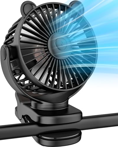 KIDEE Portable Clip on Fan, Small Desk Fan Battery Operated, 360° Rotation, Cute Design, 3 Speed, Mini Table Fan USB Rechargeable, Personal Cooling Baby Stroller Fan for Home Office Outdoor Travel