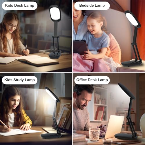 Akejrym LED Desk Lamp for Office Home & Battery Operated Lamp Rechargeable Lamp Foldable & Portable Light, [2-Fold Bracket] 3 Brightness Dimmable Small Desk Lamp Wireless Reading Lamp (Black) - color: Black