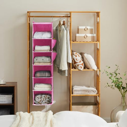 YOUDENOVA Hanging Closet Organizer and Storage, 6-Shelf Closet Hanging Storage Shelves, Light Pink - color: Light Pink