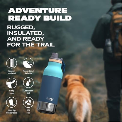 Asobu Buddy Bottle a Stainless Steel Insulated Water Bottle for with Removable Dog Water Bowl and Dog Food and Treat Storage Bowl (Pastel Green, 34 Oz) - color: Pastel Blue