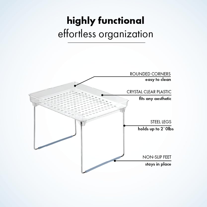 madesmart Stacking Shelf, Small, Vertical Storage with Airflow Holes, Organizer for Spices, Make-Up, Bottles & Jars, Blue