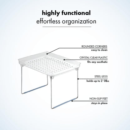 madesmart Stacking Shelf, Small, Vertical Storage with Airflow Holes, Organizer for Spices, Make-Up, Bottles & Jars, Blue