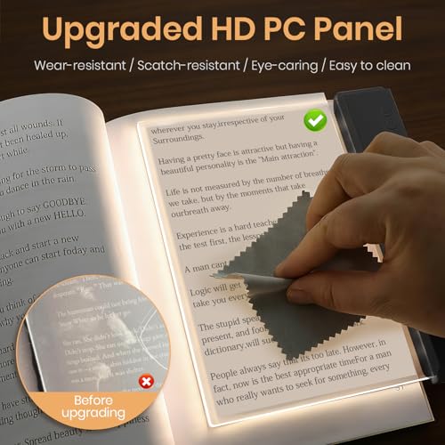 Book Light, Rechargeable Clear LED Flat Reading Light for Reading in Bed at Night with 3 Colors & Timer, Dimmable Full Page Panel Plate Lamp, Bookish Gifts for Readers Kids Women Men (Black) - color: Black