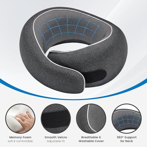 Neck Pillow Airplane,100% Pure Memory FoamTravel Neck Pillow Travel Neck Support Ergonomic &Portable Design Best for Sleeping Plane Car Train Office Flight