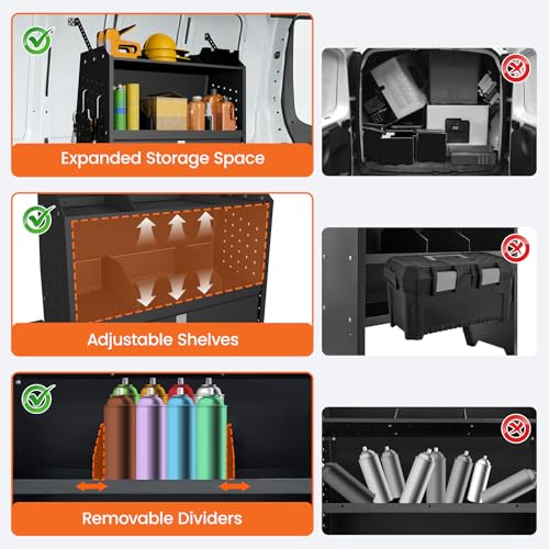 Adjustable Cargo Van Shelving with Lockable Door and Hooks, Heavy Duty Steel Storage 32" W x 46" H x 13" D, Fits Transit, ProMaster, Chevy Express, GMC Savana, Sprinter, Low/Mid/High Roof - size: 32" W x 46" H x 13" D