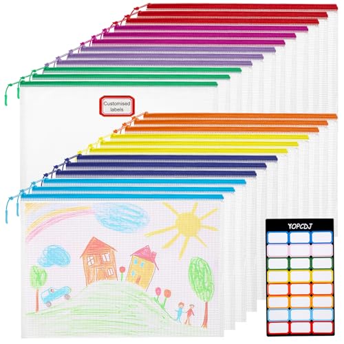 YOPCDJ 24pcs Mesh Zipper Pouch File Bags Puzzle Storage Bags, A4 13x9 Inches Large Reusable Zipper Pouches for Organizing Classroom Board Game Organization - color: Colorful, size: A4