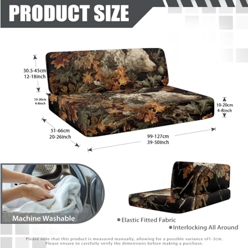 Bear Camo Print RV Dinette Cushion Covers Washable Sofa Furniture Protector Stretch RV Couch Covers Include 1 Backrest Cover 1 Bench Cover and 1 Pillowcase - color: Bear Camo