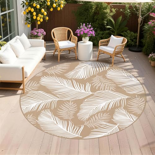 Pauwer Waterproof Outdoor Rug 8ft, Reversible Plastic Straw Patio Camping Rug, Indoor Outdoor RV Mat Carpet for Deck, Camper, Porch, Balcony, Backyard, Picnic, Leaf Brown - color: Leaf Brown, size: 8' (Round)