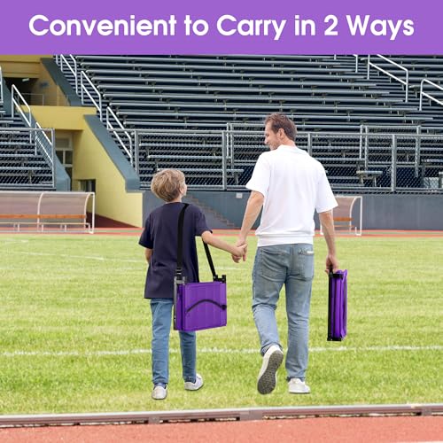 Stadium Seat for Bleachers with Back Support, Portable Bleacher Seat with Wide Comfy Padded Cushion, Metal Hook, Folding Stadium Chair with Shoulder Strap, Carry Handle, Cup Holder, Purple - color: Purple