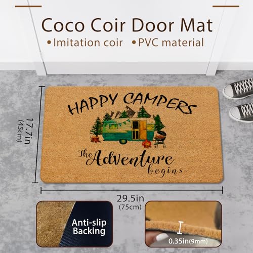Camping Mat - Outdoor Indoor Welcome Mat for Camper RVs, 17x30 Inches - color: Happy Camper - Coir Mats