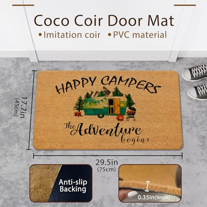 Camping Mat - Outdoor Indoor Welcome Mat for Camper RVs, 17x30 Inches - color: Happy Camper - Coir Mats