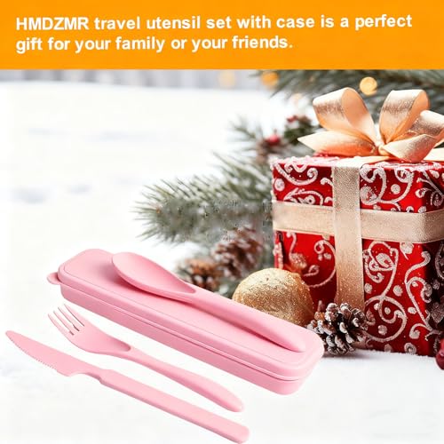 Travel Utensils with Case, Camping Utensil Sets, Wheat Straw Portable Knife Fork Spoons Tableware, Reusable Utensils for Lunch Box (Pink) - color: Pink