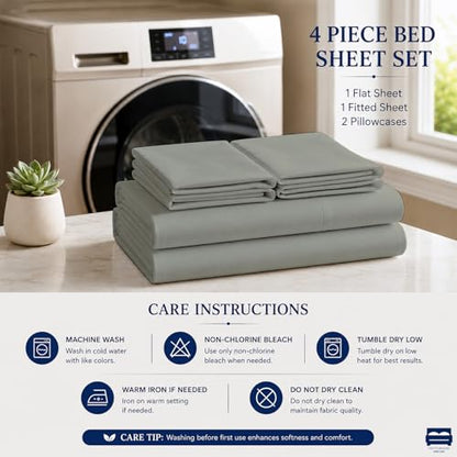 Cottingon, Premium 100% Egyptian Cotton 4 PC Sheet Set 15" Deep, Light Grey-Full XL - color: Light Grey Solid, size: Full Xl:54"x 80"