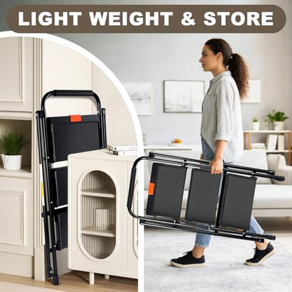 Valeo 3 Step Ladder, 3 Step Ladder for Adults with with Safe-Lock Design, Wide Anti-Slip Pedal, 500lbs Sturdy Steel Ladder, Step Stool Foldable with Cushioned Handle,Black - style: 3 Step Ladder