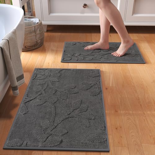 Bathroom Rugs Mat 16x24-2pc Quick Dry Absorbent Non Slip Bath Mat Bath Mats for Bathtub Mat Bathroom Carpet Fit Under Door Washable Floor Bath Rugs Grey - color: Grey, size: 16'' x 24''(2pc)