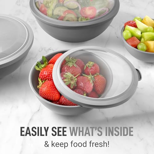 Zulay Kitchen 12 Piece Plastic Nesting Mixing Bowls with Lids - Colorful Microwave & Freezer Safe Gray Ombre Set - color: Graphite Gray