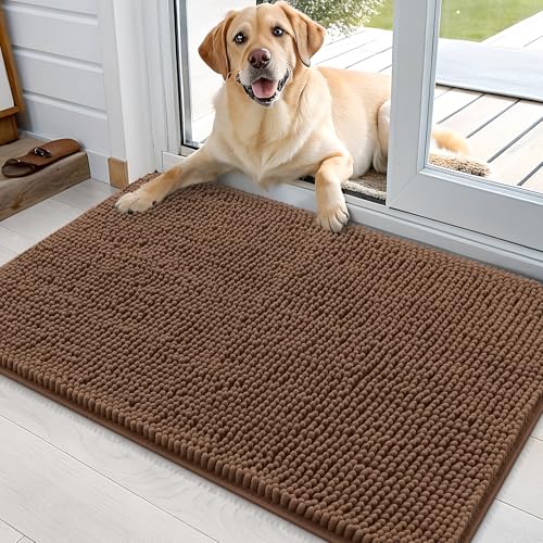 OLANLY Dog Door Mat for Muddy Paws 35x24, Absorbs Moisture and Dirt, Absorbent Non-Slip Washable Doormat, Quick Dry Chenille Mud Mat for Dogs, Entry Indoor Entryway Carpet for Inside Floor, Mocha - color: Mocha, size: 35" X 24"