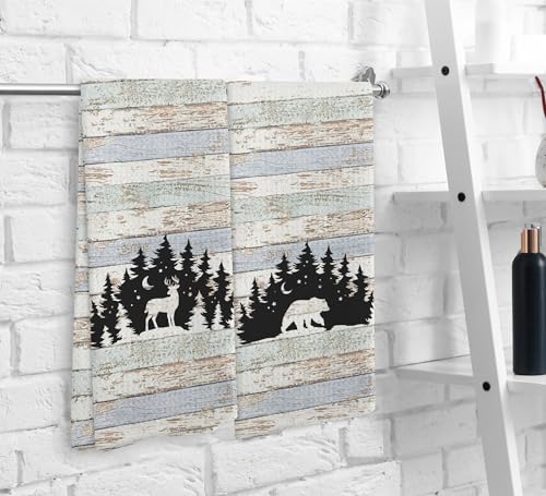 Wild Animal Deer Moose Bear Forest Camping Kitchen Towels and Dishcloths Sets of 2,Campsite Cabin RV Drying Cloth Hand Towels Tea Towels for Bathroom Kitchen,Campers Camping Lovers Gifts,16×24 inches - color: Wild Animal-1