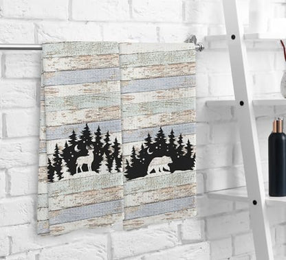 Wild Animal Deer Moose Bear Forest Camping Kitchen Towels and Dishcloths Sets of 2,Campsite Cabin RV Drying Cloth Hand Towels Tea Towels for Bathroom Kitchen,Campers Camping Lovers Gifts,16×24 inches - color: Wild Animal-1