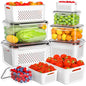 HOMETALL 6 PCS Fruit Storage Containers for Fridge with 6 Removable Colanders, BPA Free Produce Containers for refrigerator, Dishwasher & Microwave Safe Food Containers Keep Fruit, Salad, Berry, Fresh - size: 6 Pack