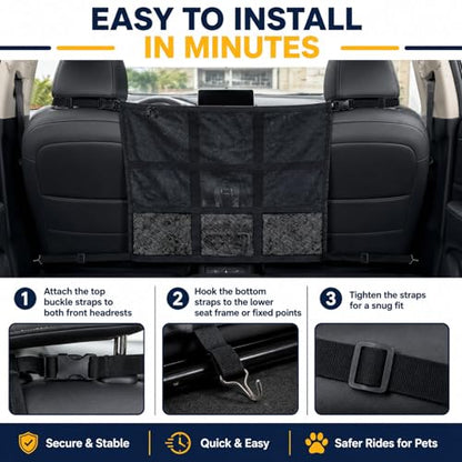 Dog Car Barrier with Zipper Storage Organizer, Car Divider Net for Dogs, 23x23 Inch Dog Car Barrier for SUV, Sedan & Truck, Breathable Car Divider Net, Easy Installation (Black) - size: Small 23"*23"