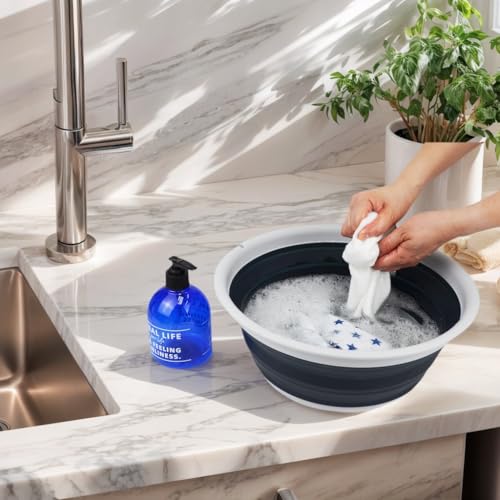 SAMMART 7.5L (1.98 Gallon) Collapsible Tub - Foldable Dish Tub - Portable Washing Basin - Space Saving Plastic Washtub (Grey/Slate Grey) - color: Grey/Slate Grey