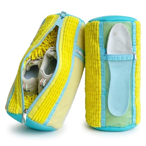 Shoe Washing Machine Bag - Set of 2 Shoe Washing Bags, Side Mesh for Insoles Sock, 360° Deep Clean Laundry Bag, Reusable Shoe-Bag for Washing Machine, Cleaning Bag for Sneakers - color: Yellow