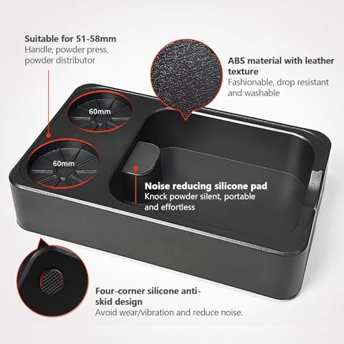 Espresso Tamping Station with Knock Box, 3-in-1 Coffee Organizer Compatible with 51/54/58mm Tamper, Anti-Slip ABS Storage & Barista Tools Holder