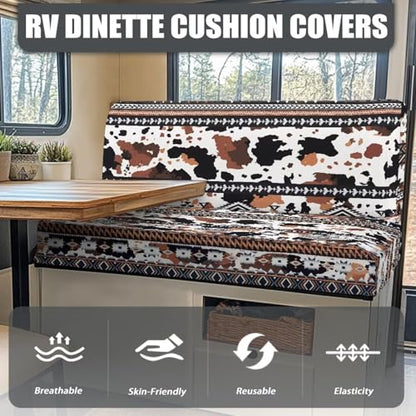 Aztec Cow Print RV Dinette Cushions Covers for Travel, Trailer Couch Dinette Booth Set RV Stretch Sofa Seat Slipcovers Home & Kitchen - color: Aztec Cow Print