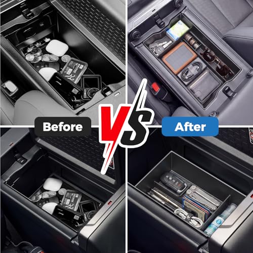 DIAMOOKY Center Console Organizer Compatible with Toyota RAV4 2026 Interior Accessories, Dual-Layer Armrest Storage Box with Lower Silicone Storage Divider Tray & Upper ABS Organizer Insert - 2pcs - size: 2026+ (2pcs)