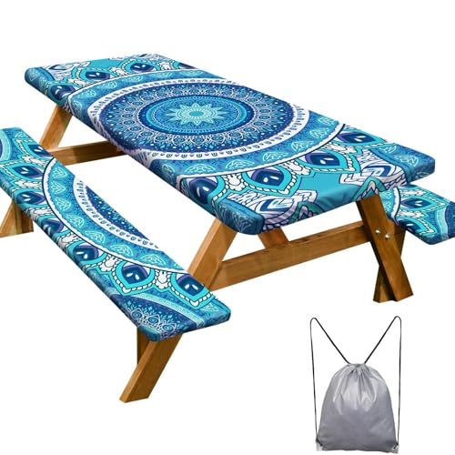 Picnic Table Cover with Bench Covers Camping Essentials Waterproof Windproof Camping Tablecloth with Drawstring Bag, Fitted Rectangle Tables and Seats, 72in, Air Superiority Blue - color: Air Superiority Blue, size: 72in