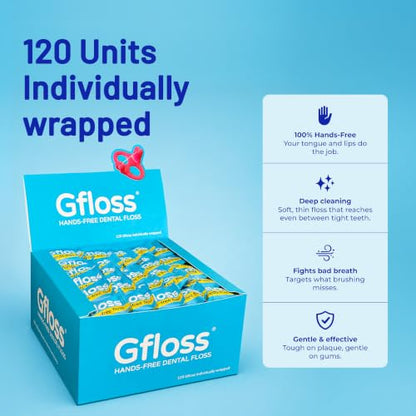 Gfloss Hands-Free Dental Floss for Adults, 120 Individually Wrapped Flossers, PFAS-Free, Unflavored, Portable Oral Care for Travel and Daily Use - size: 120 Count (Pack of 1)