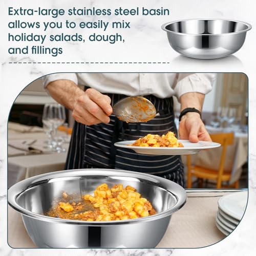 Nuogo 4 Pcs Stainless Steel Mixing Bowls Metal Mixing Bowls Extra Large Basin Salad Basin Deeper Edge Dishwasher Safe Mirror Finish for Home and Commercial, Silver (24 Inch 30 Qt) - size: 24 Inch (30 Qt)