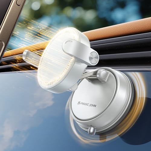 MAGIC JOHN Car Phone Holder for Magsafe [Ultra Magnetic & Clip arm] 360° Adjustable Car Phone Mount, Phone Holders for Your Car for iPhone 17 Pro Max 16 15 14 13 12 Air Plus Car Accessories, White ﻿ - color: White