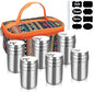 Camping Spice Kit, Salt and Pepper Shakers with Travel Bag, 6 Pc | Stainless Steel Containers with Pour Lids and Labels Organize Sugar, Herbs and Seasonings for Hiking, BBQ, RVing and Picnics - color: Orange