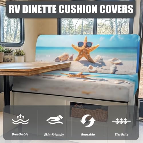 Beach Sea RV Dinette Cushion Covers Stretch Camper Sofa Replacement Couch Cushion Slipcovers Washable Camper Seat Bench Slipcover for Travel Trailer Couch for Women - color: Beach Sea