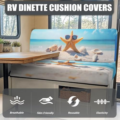 Beach Sea RV Dinette Cushion Covers Stretch Camper Sofa Replacement Couch Cushion Slipcovers Washable Camper Seat Bench Slipcover for Travel Trailer Couch for Women - color: Beach Sea