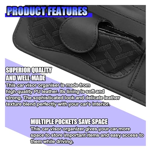 Car Sun Visor Organizer, Vehicle Sunglasses Holder, Automotive Storage Pocket for Pen, Glasses, Ticket, Card, Auto Interior Accessories Pocket for Car, SUV, Truck (Black)