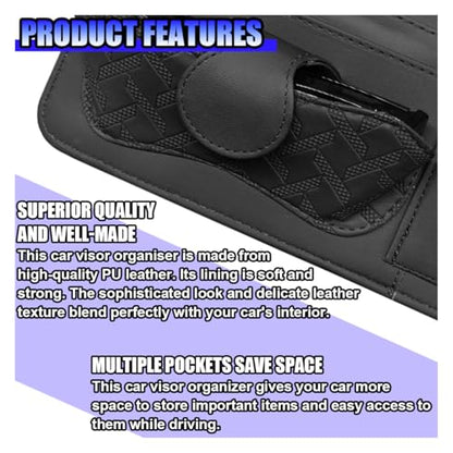 Car Sun Visor Organizer, Vehicle Sunglasses Holder, Automotive Storage Pocket for Pen, Glasses, Ticket, Card, Auto Interior Accessories Pocket for Car, SUV, Truck (Black)