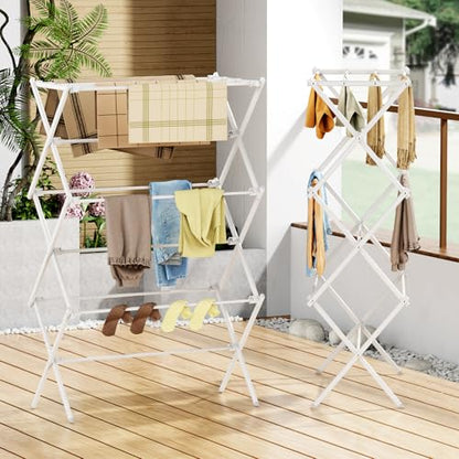 Drying Rack Clothing, 3-Tier Clothes Drying Rack Foldable, Antirust Laundry Drying Rack Collapsible Use for Indoor & Outdoor, 11.8" D x 34.6" W x 35.4" H, White - color: White