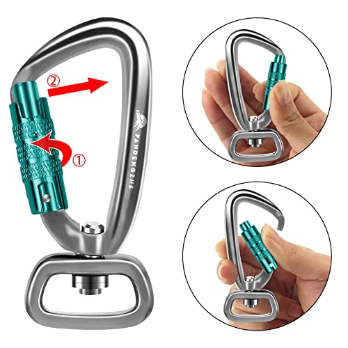 2 Pack Locking Carabiner Clip 2.5" with Swivel Ring for Securing Pets, Dog Leash Harness, Camping, Hiking, Keychains - color: blue/silver