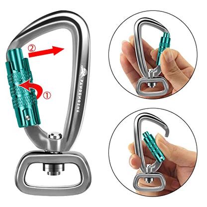2 Pack Locking Carabiner Clip 2.5" with Swivel Ring for Securing Pets, Dog Leash Harness, Camping, Hiking, Keychains - color: blue/silver