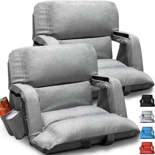 Extra Wide Stadium Seats With Back Support 2 Pack, Exclusive "Sofa Style" Design Thick Bleacher Chairs With Back and Cushion, 6 Reclining Positions - Ultimate Comfort for Sports Events (Grey, 25") - color: Grey, size: Extra Wide - Width 25 Inches