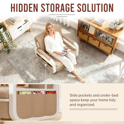 42.5" Pull Out Sofa Bed, 3 in 1 Convertible Sleeper Sofa, Single Loveseat Couch Bed with Storage, Trundle and 2 Pillows for Living Room, Bedroom, Dorm, Office, RV (Saddle Tan) - size: 40"- Single