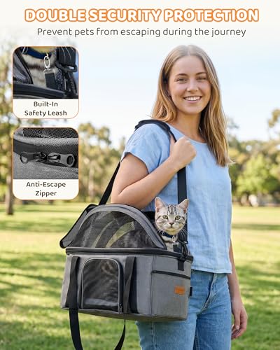 BurgeonNest Top-Expandable Large Cat Carrier, Soft-Sided Cat Bag Carrier for Medium & Large Cats Up to 15 lbs, Upgraded Small Dog Car Seat, Pet Travel Bag with Full-Open Canopy - size: Medium-Full-Open