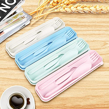 YDYTOP Reusable Travel Utensils Set with Case, Pink Wheat Straw Portable Knife Fork Spoons Tableware, Eco-Friendly BPA Free Cutlery for Kids and Adults as Travel Picnic Camping Utensils - color: 1 Sets - Pink
