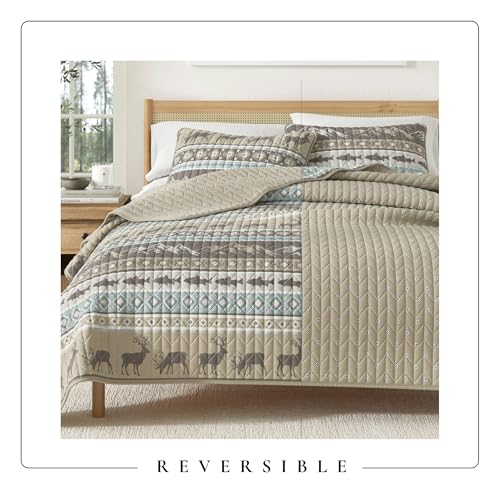 Great Bay Home Lodge Quilt Set - 3-Piece Full/Queen Size Rustic Bedding Set - Lightweight, All-Season, Reversible Bedspread (Rustic Lodge Stripes) - color: Rustic Lodge Stripes, size: Full / Queen